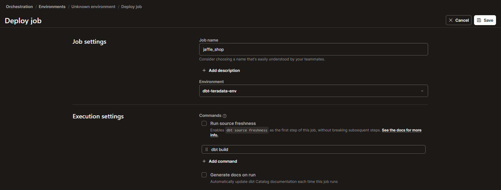 dbt Cloud - Deploy job configuration