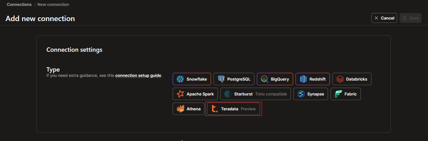 dbt Cloud - Select Teradata connection