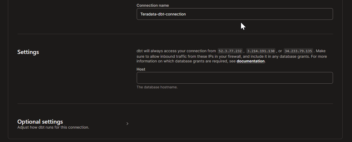 dbt Cloud - Connection settings