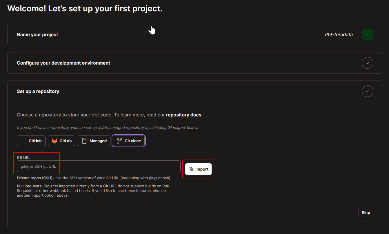 dbt Cloud - Set up repository