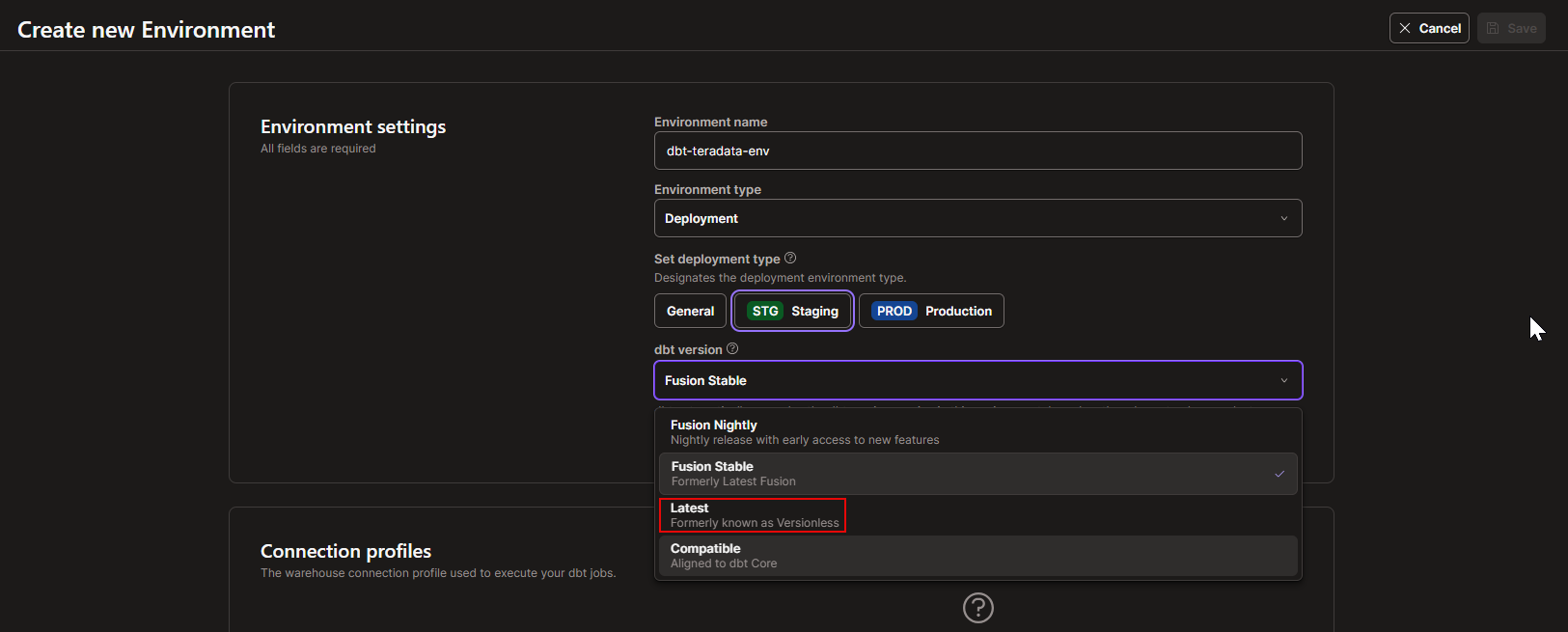 dbt Cloud - Environment settings