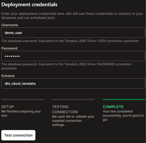 dbt Cloud - Test deployment connection