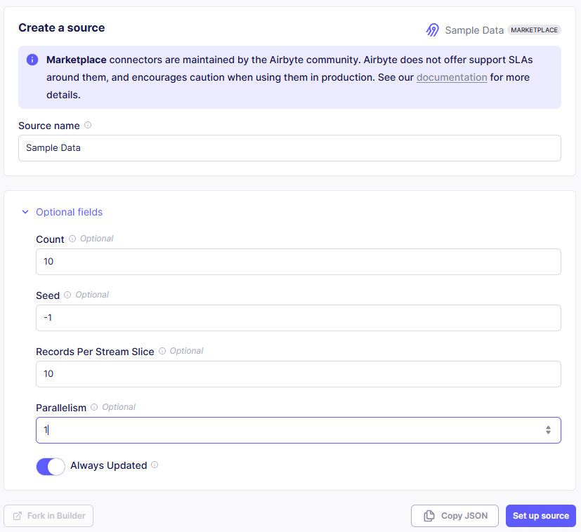 Airbyte Sample Data Connection