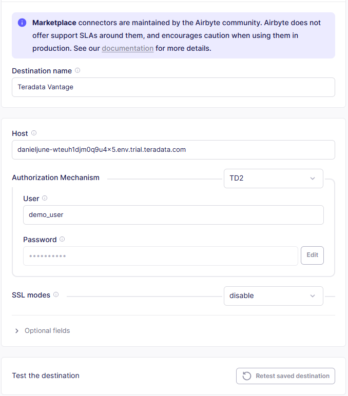 Airbyte Teradata Connection