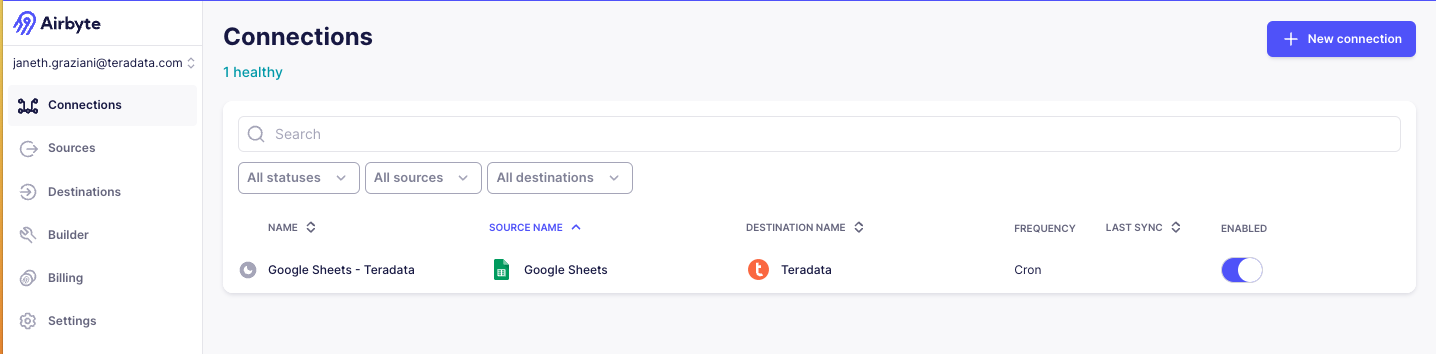 Airbyte Connection in Airbyte Cloud UI