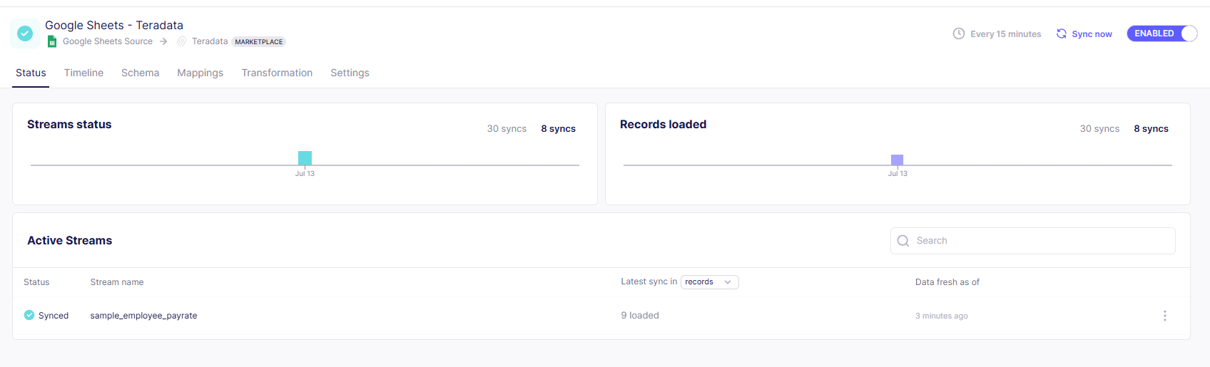 Airbyte Connection in Airbyte Cloud UI