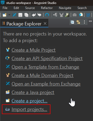Anypoint import projects menu