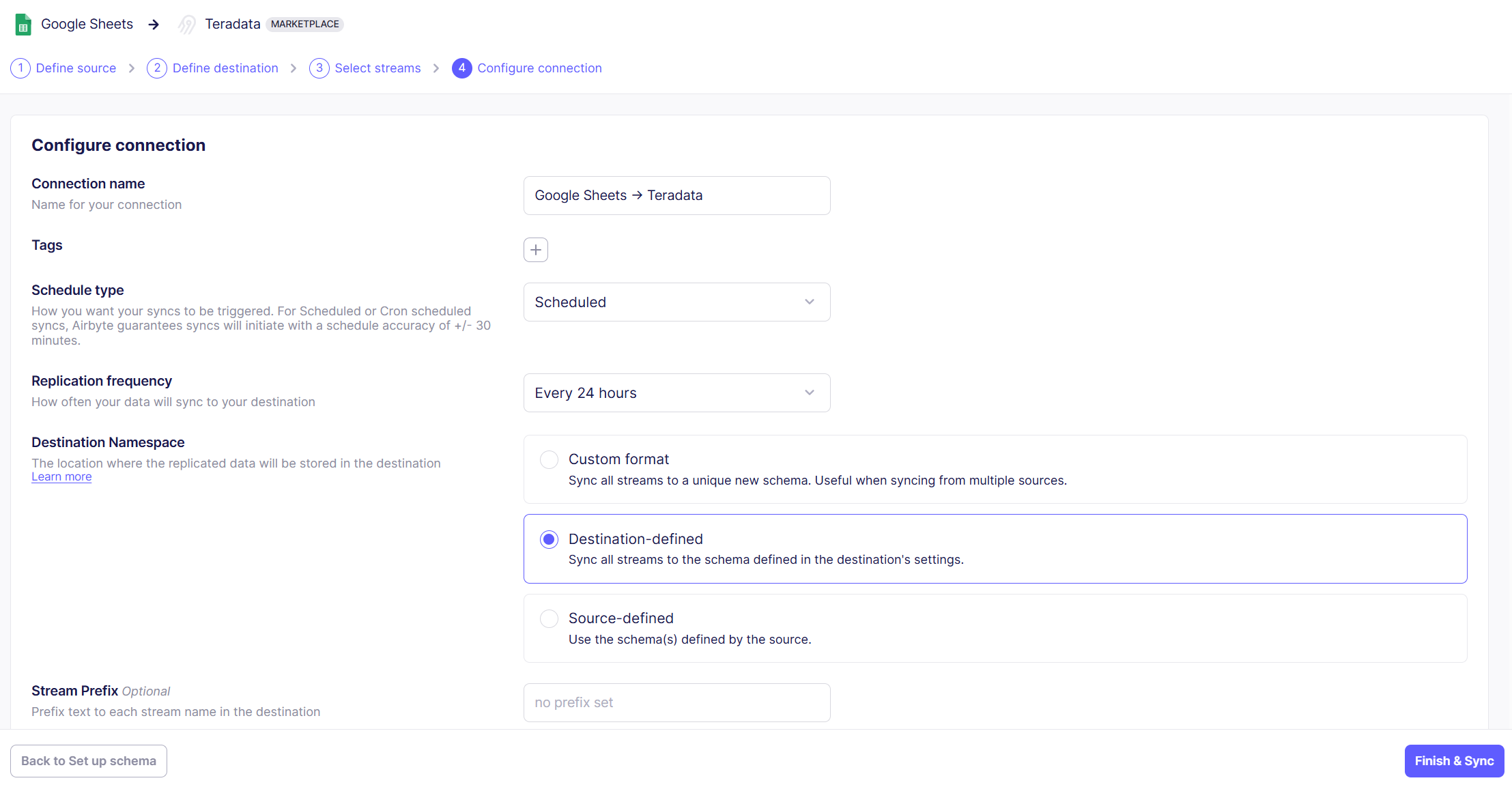 Configure connection in Airbyte