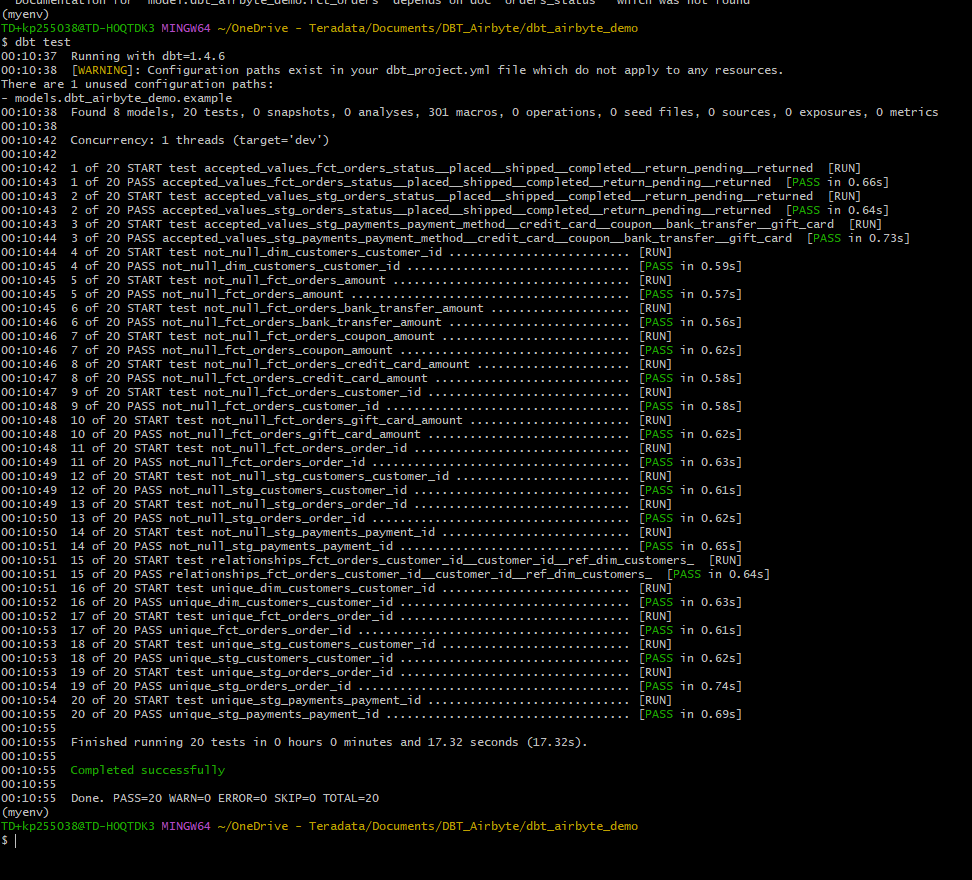 dbt test output