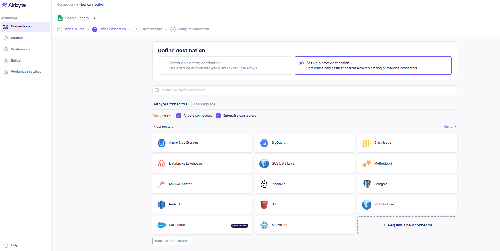 Define destination in Airbyte