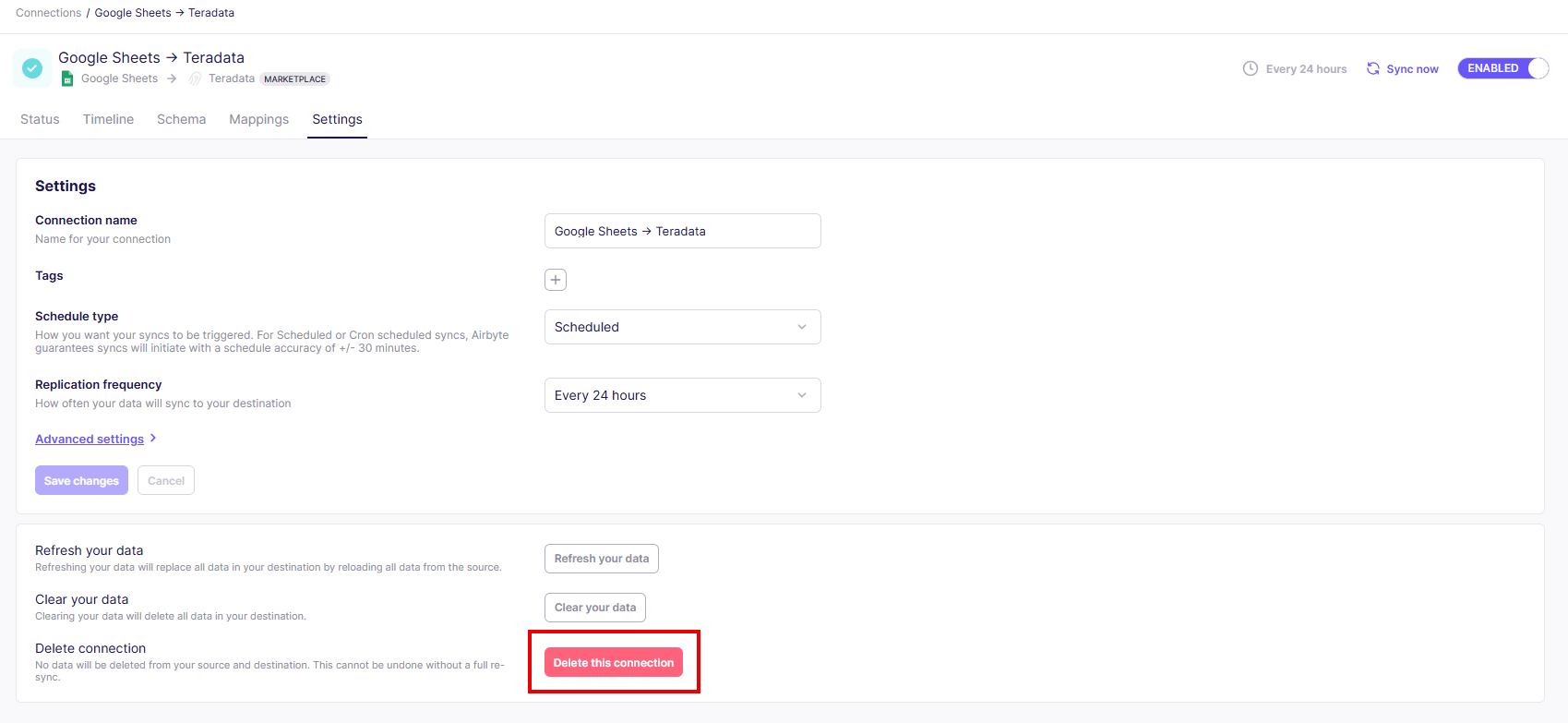 Delete Airbyte Connection