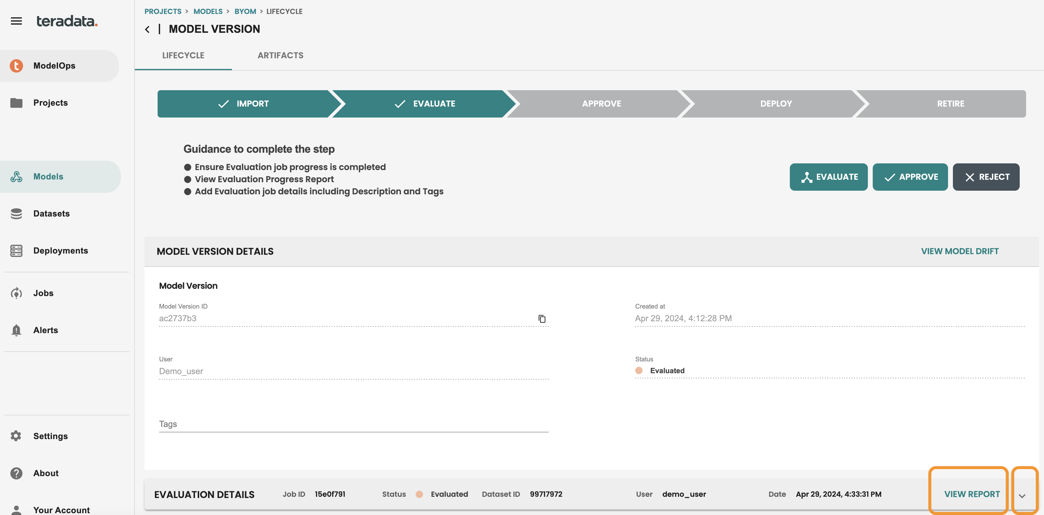 ModelOps evaluation lifecycle