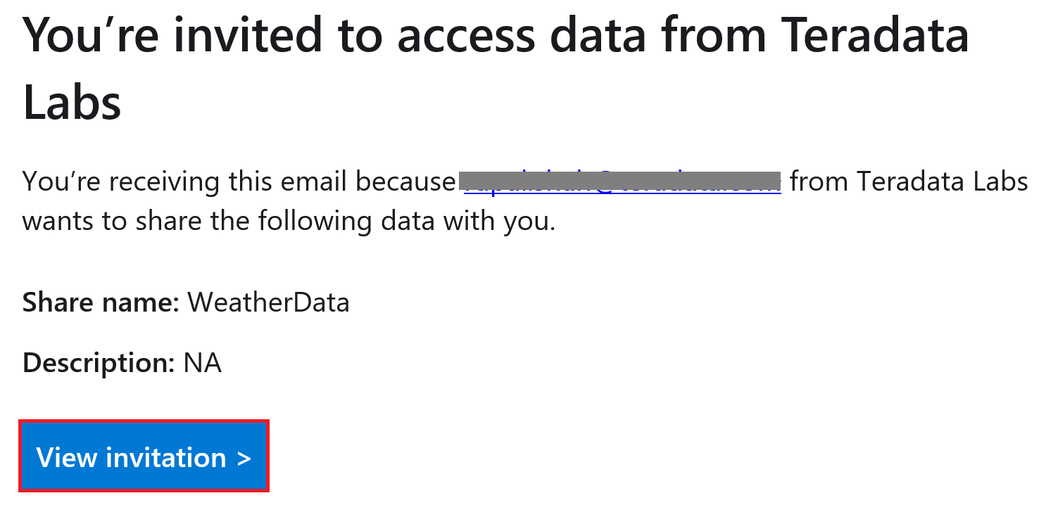 Data Share email invitation to recipient