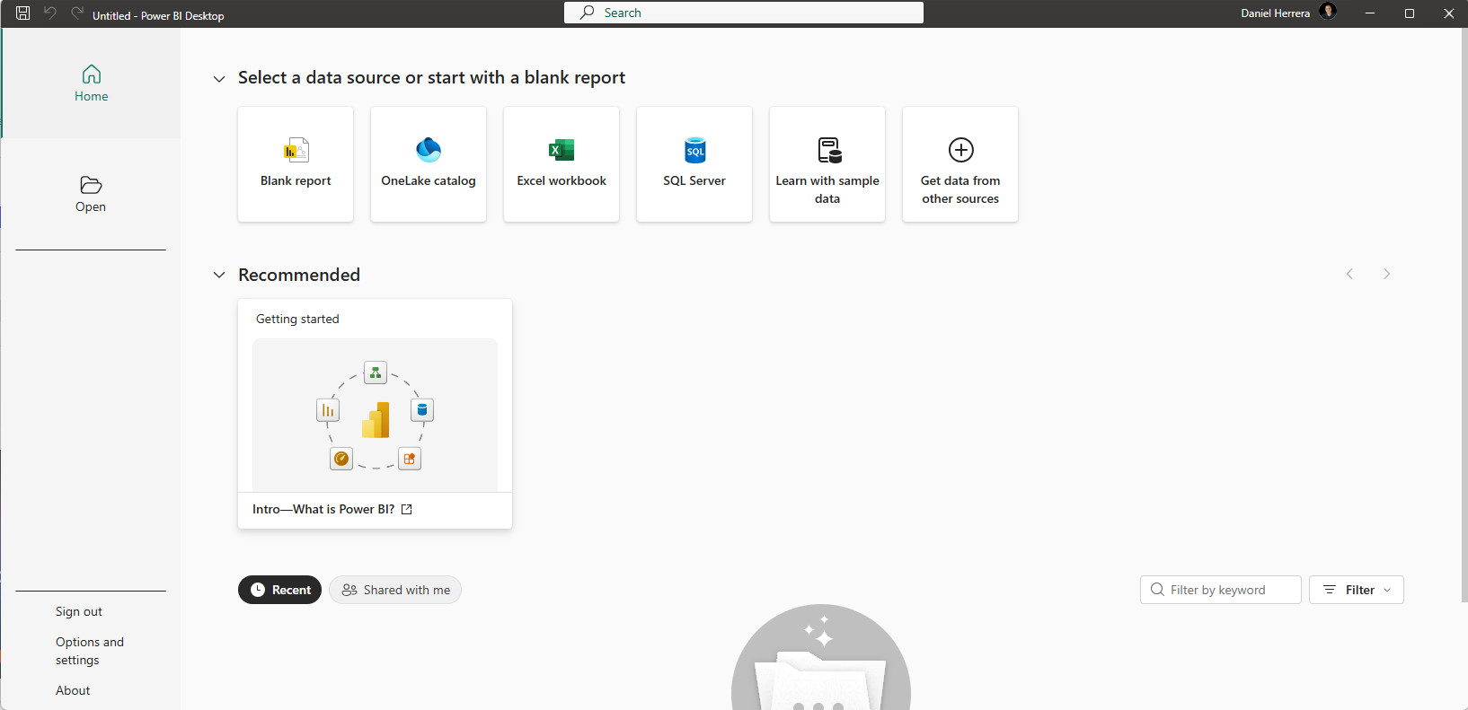Power BI main screen