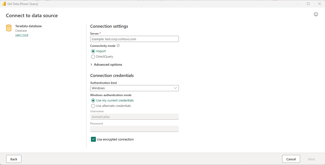 Power BI Teradata connection