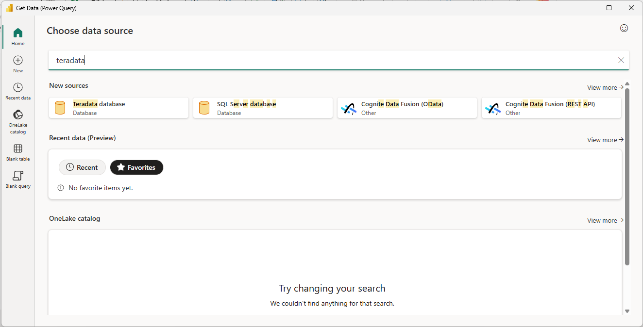 Power BI data source picker
