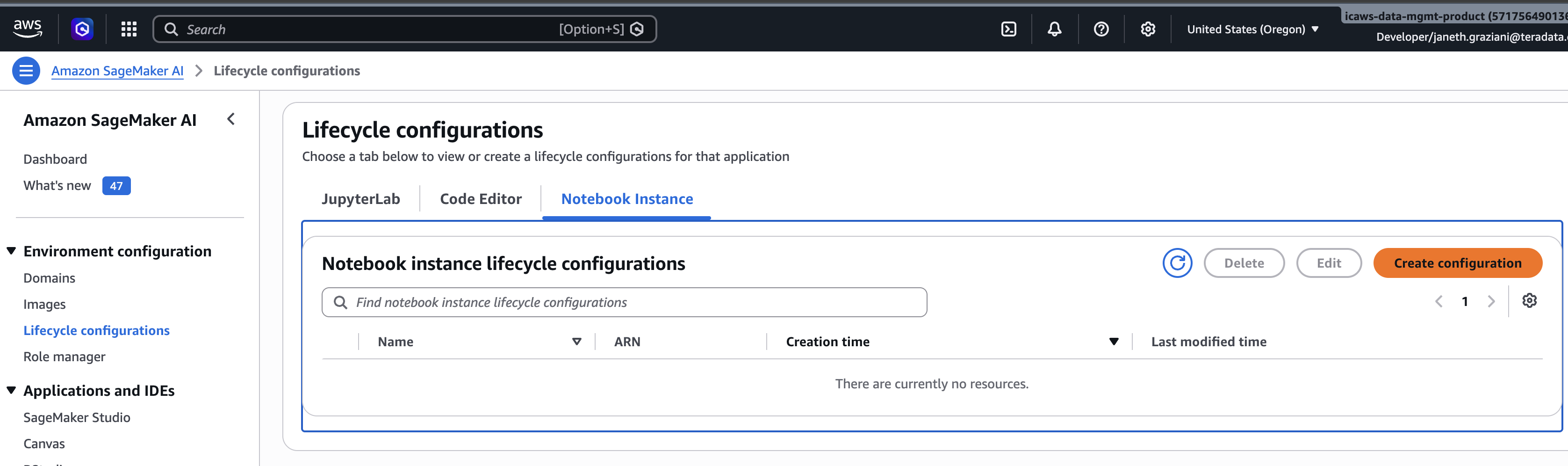 create a lifecycle configuration for notebook instance