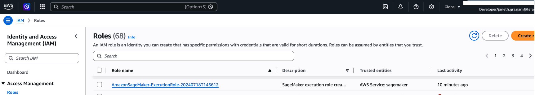 Find execution role in IAM console 