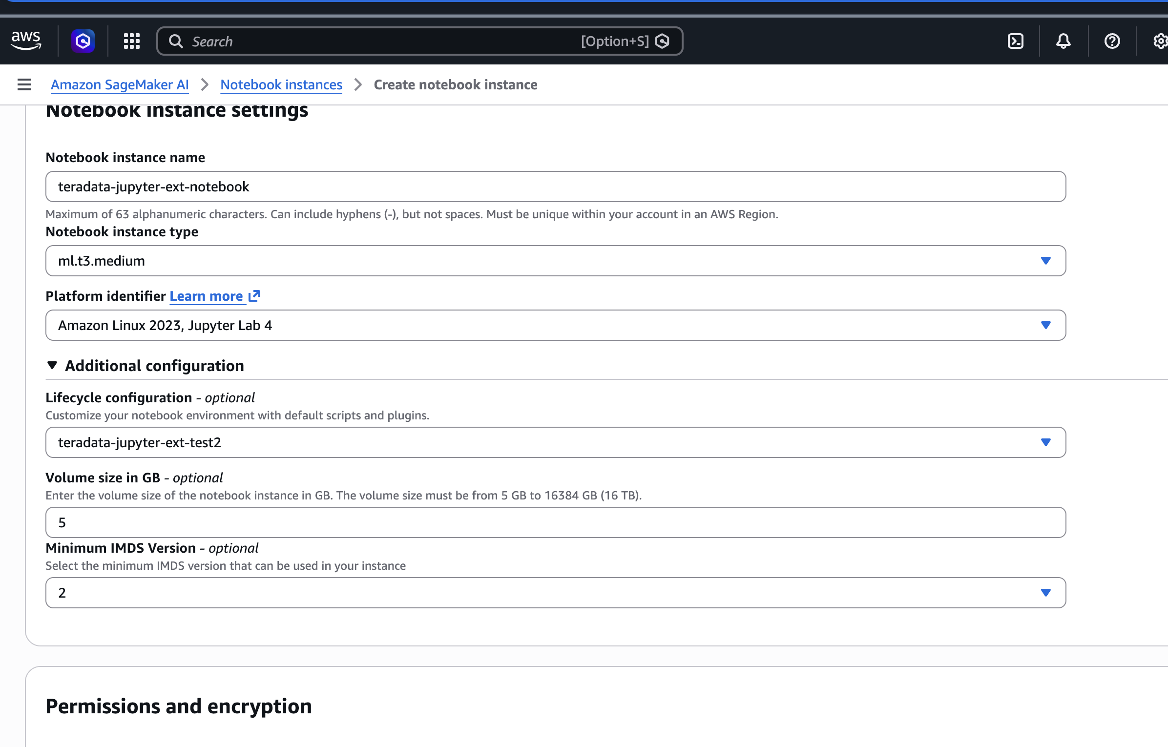 Create notebook instance