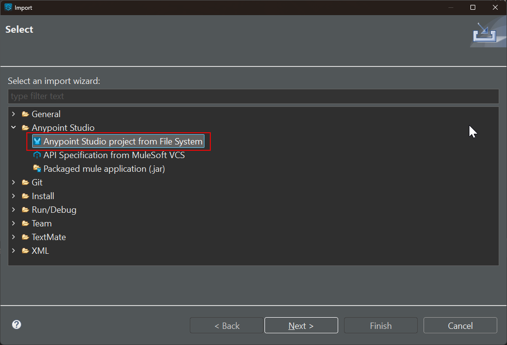 Anypoint import option