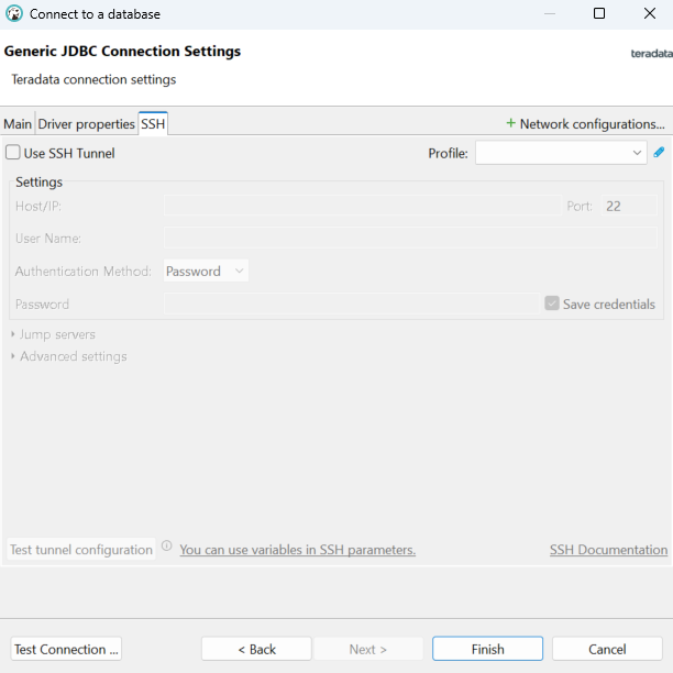 Teradata connection settings SSH