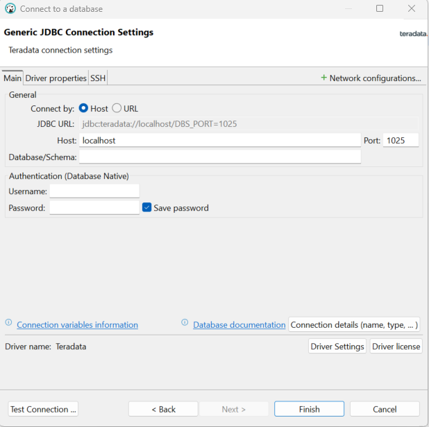 Teradata connection settings