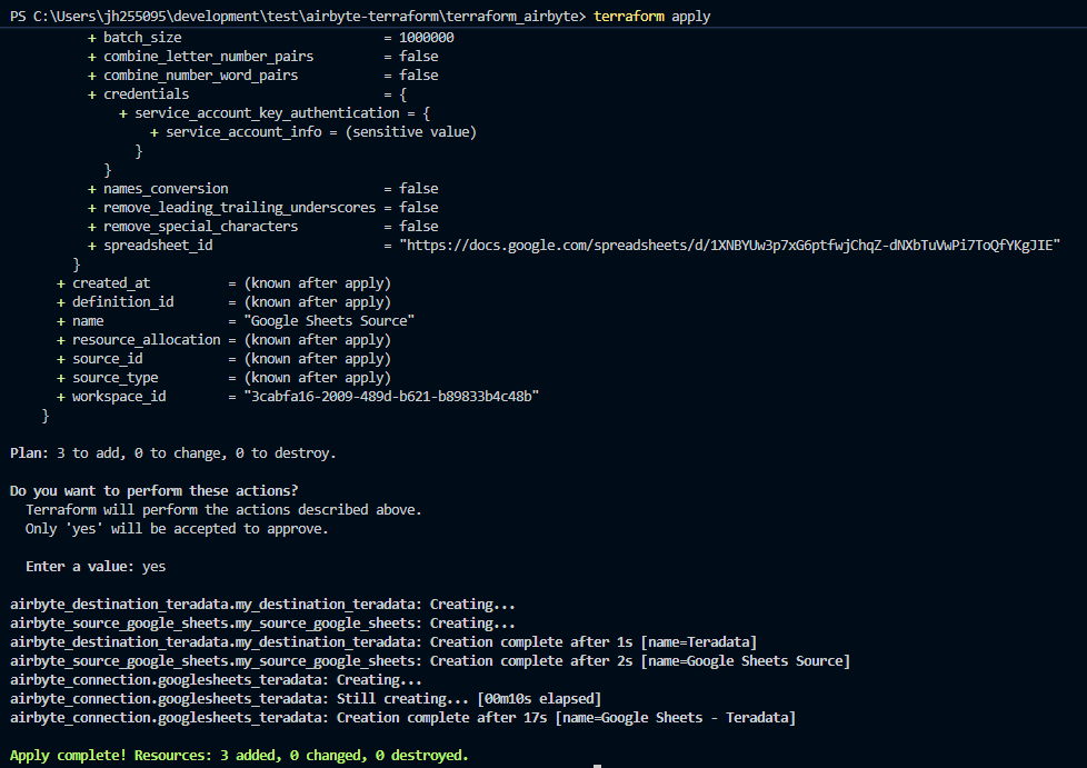 Apply the Terraform plan with terraform apply command