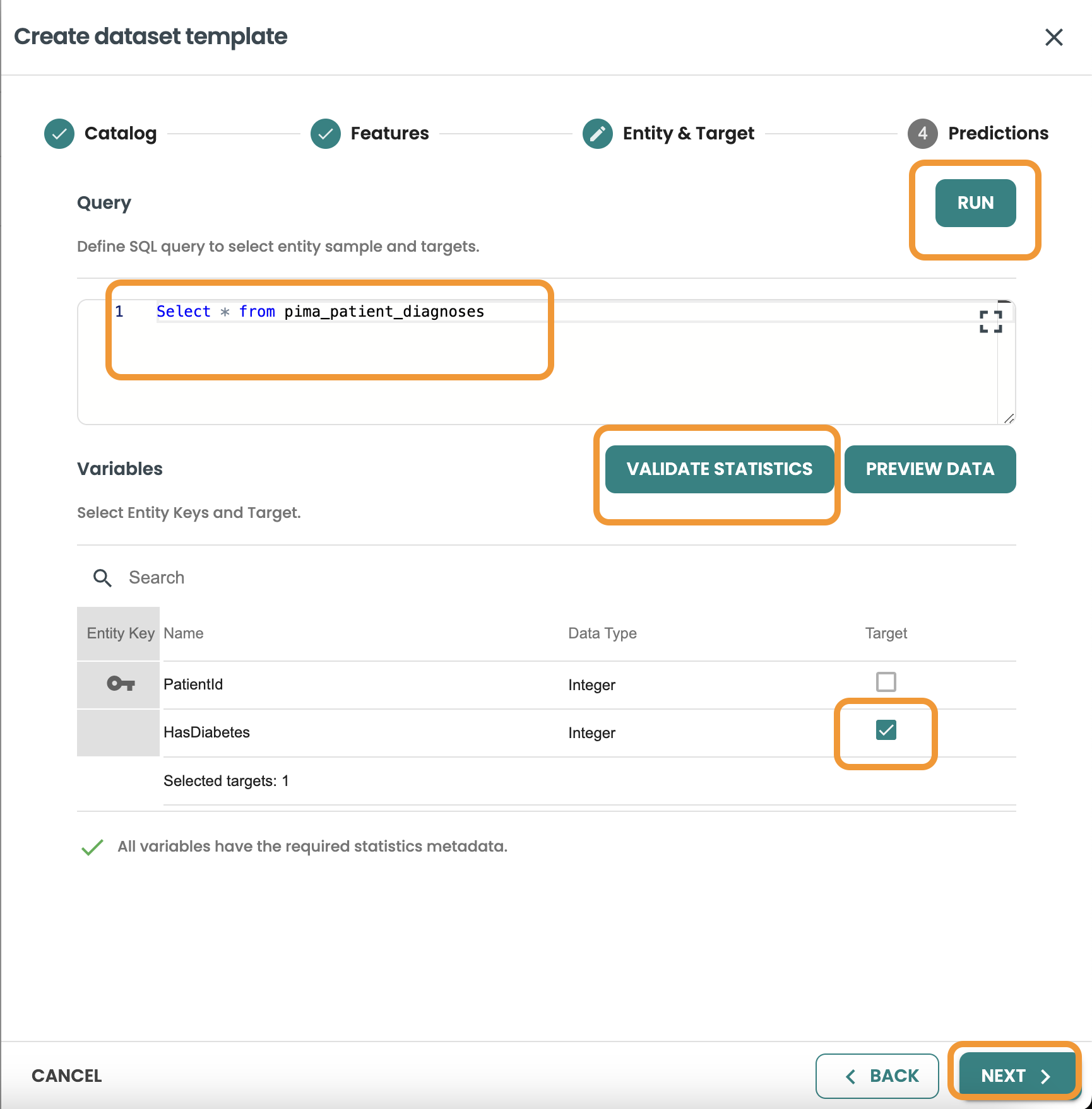 ModelOps dataset features