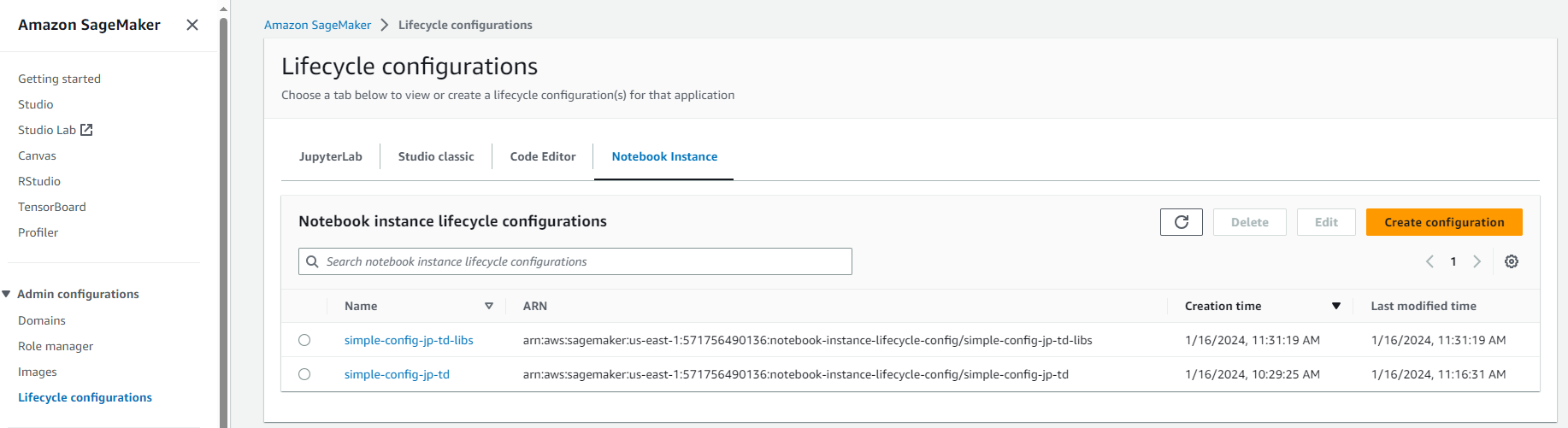 Create lifecycle configuration