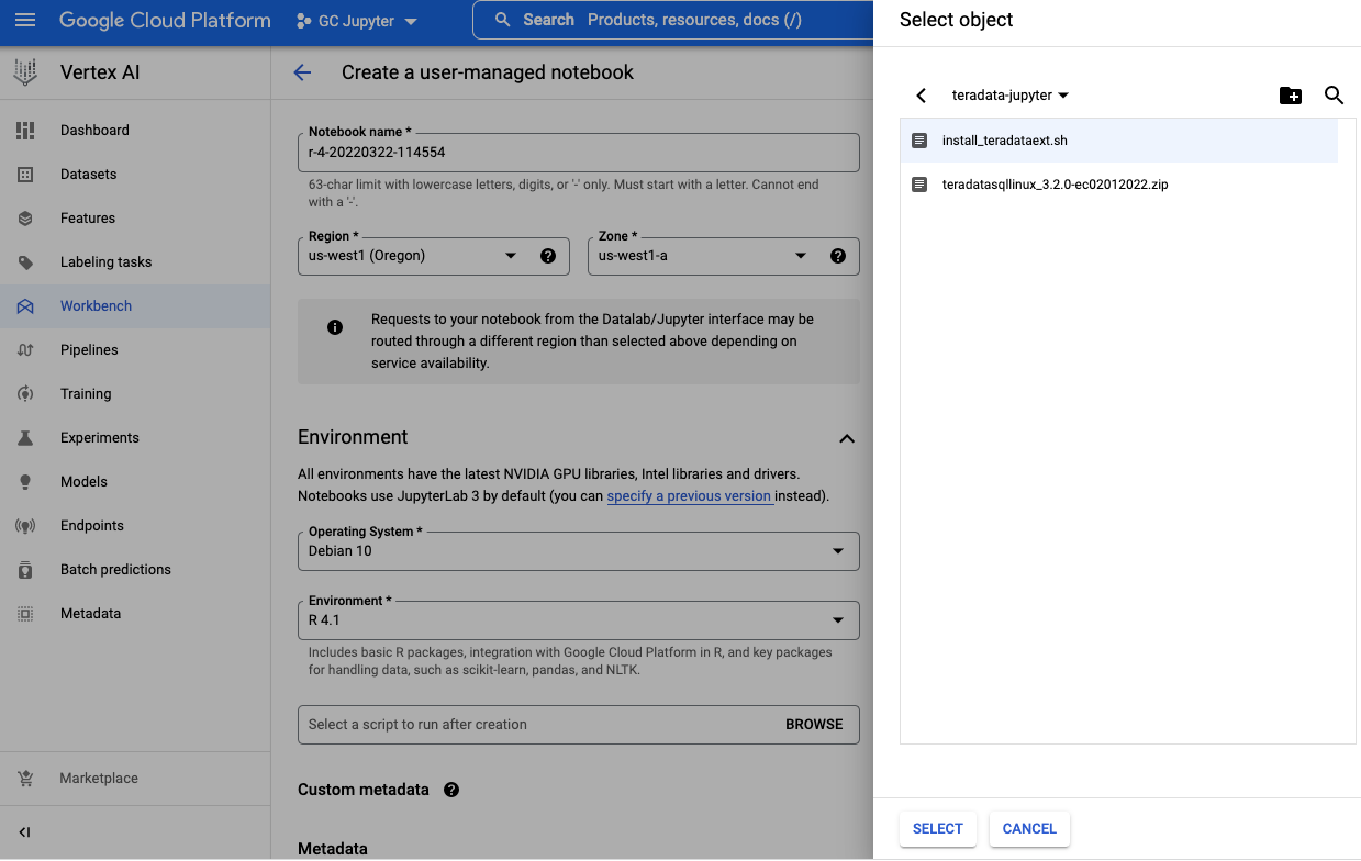 create a new notebook with startup script