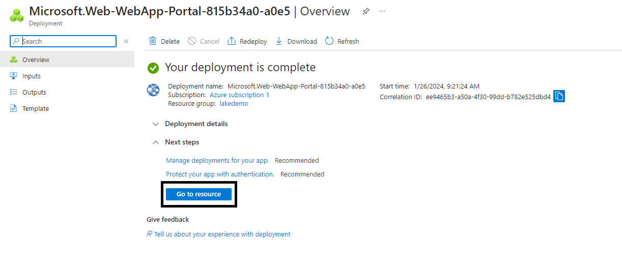 Create Azure web app Complete