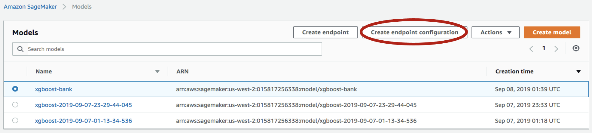 Create endpoint configuration