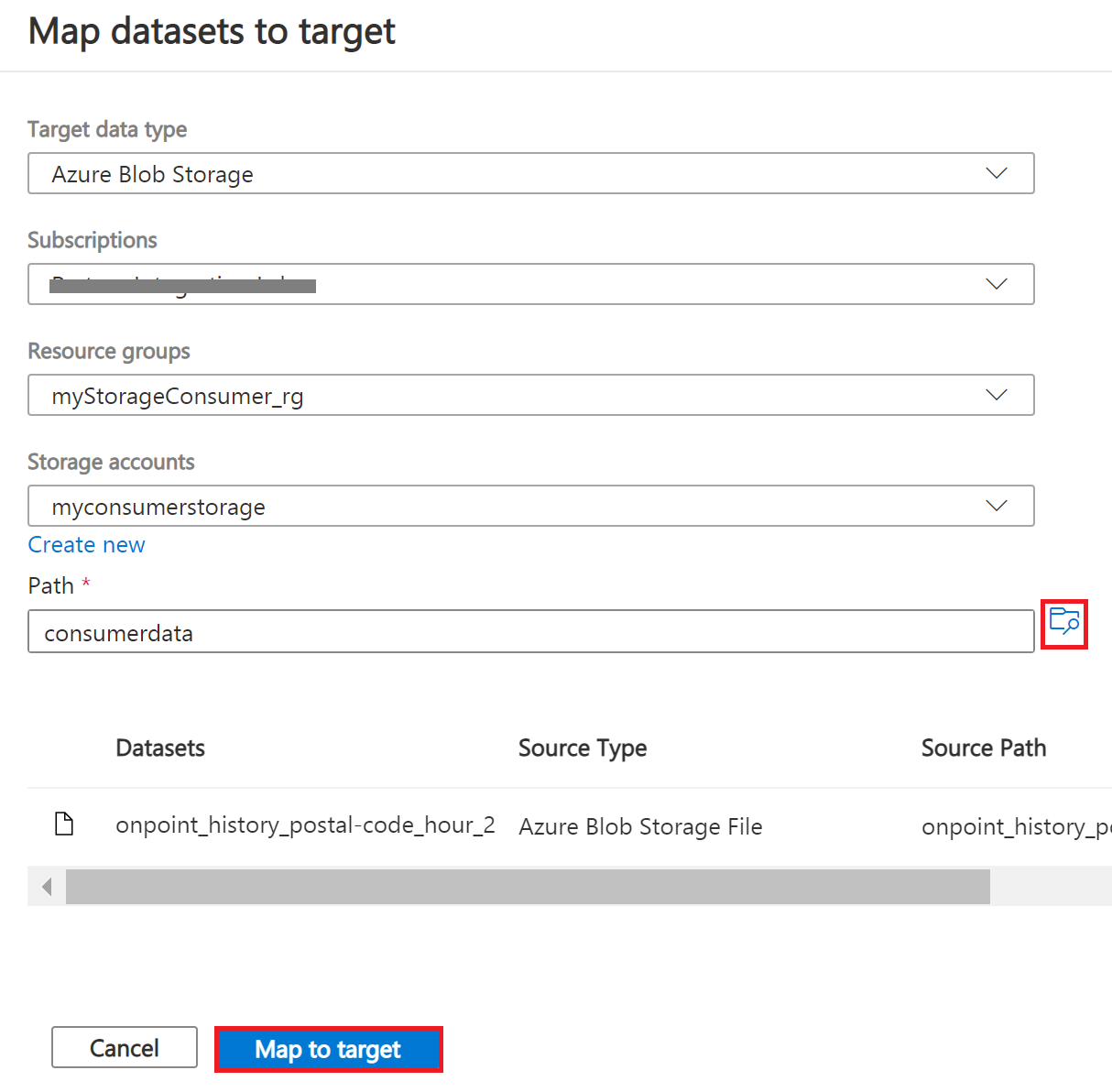 Map datasets to target