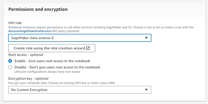 Assign IAM role to notebook instance