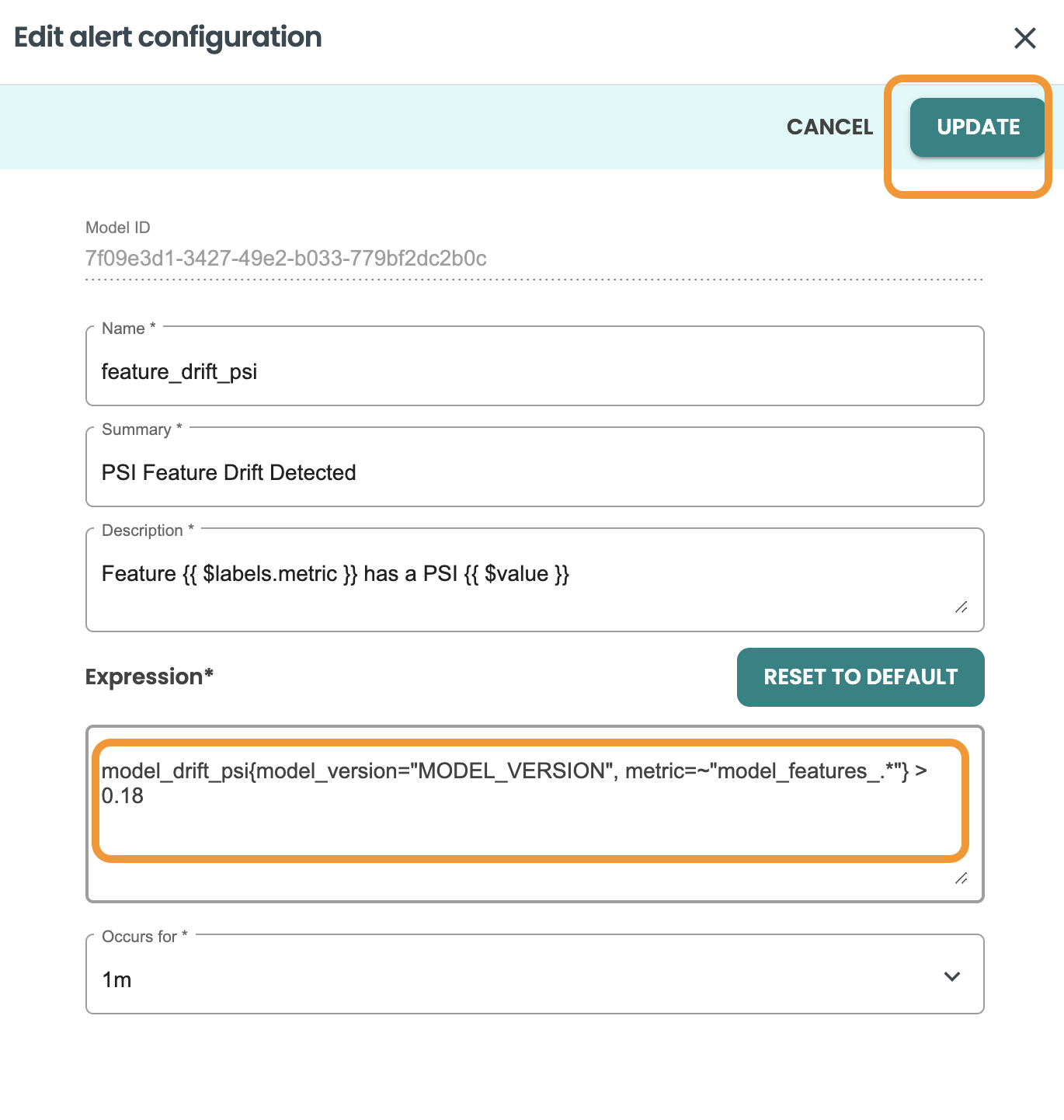 ModelOps configuring alert3