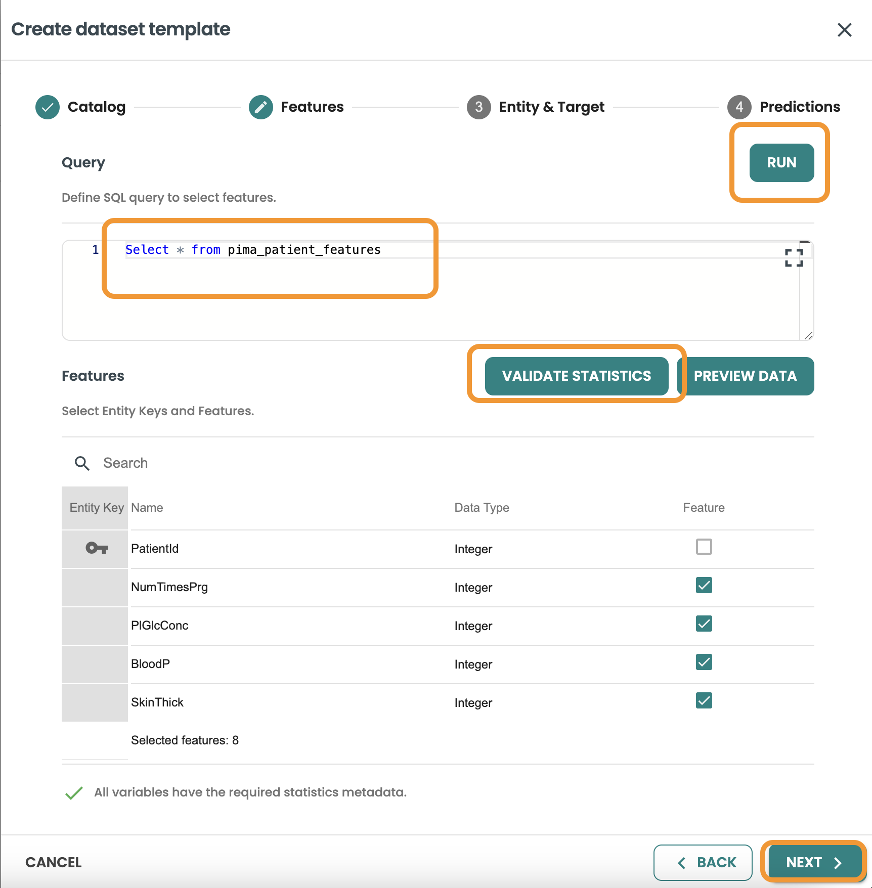 ModelOps dataset features