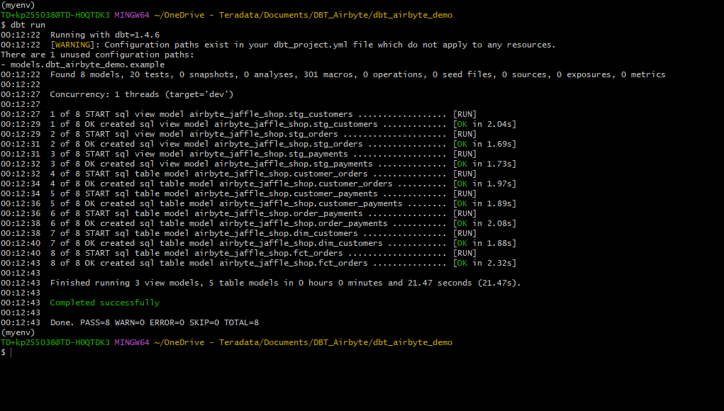 dbt run output