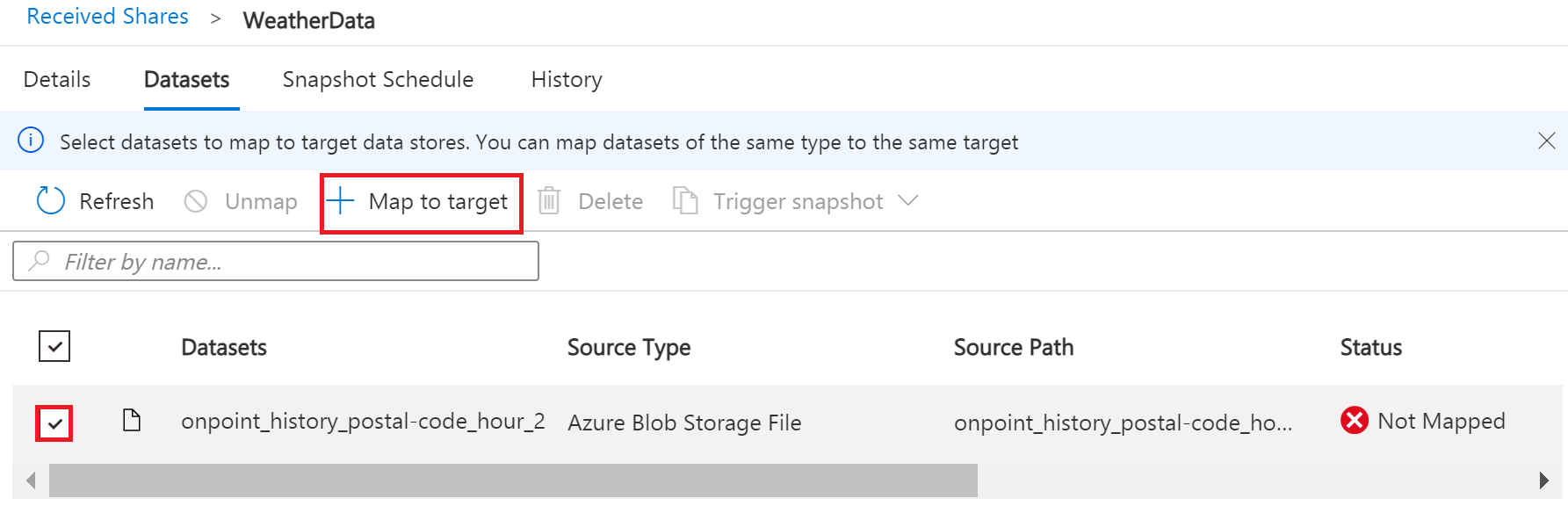 Select Dataset and Map to target