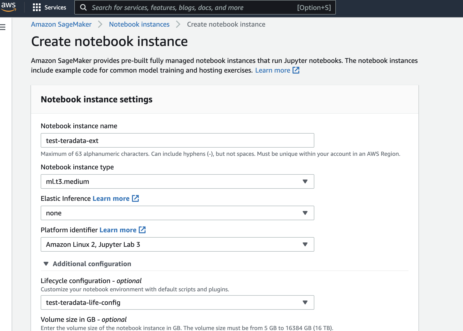 Create notebook instance