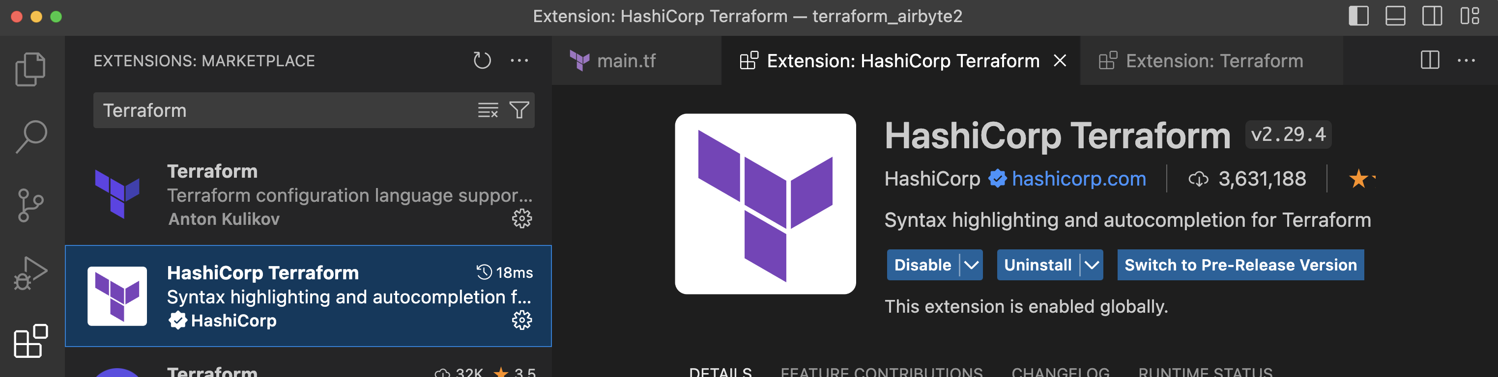 Visual Studio Code 上の Terraform 拡張機能