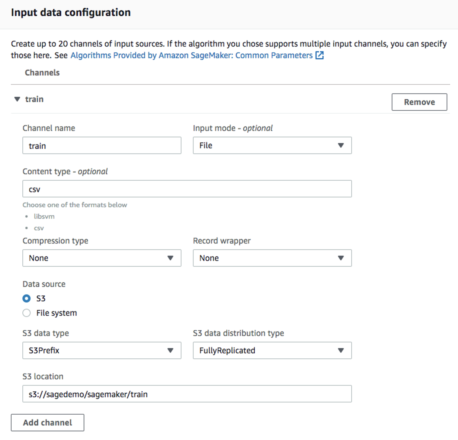 Input data configuration