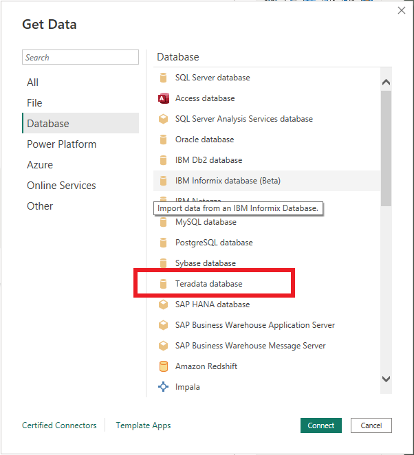 Power BI データベースの選択