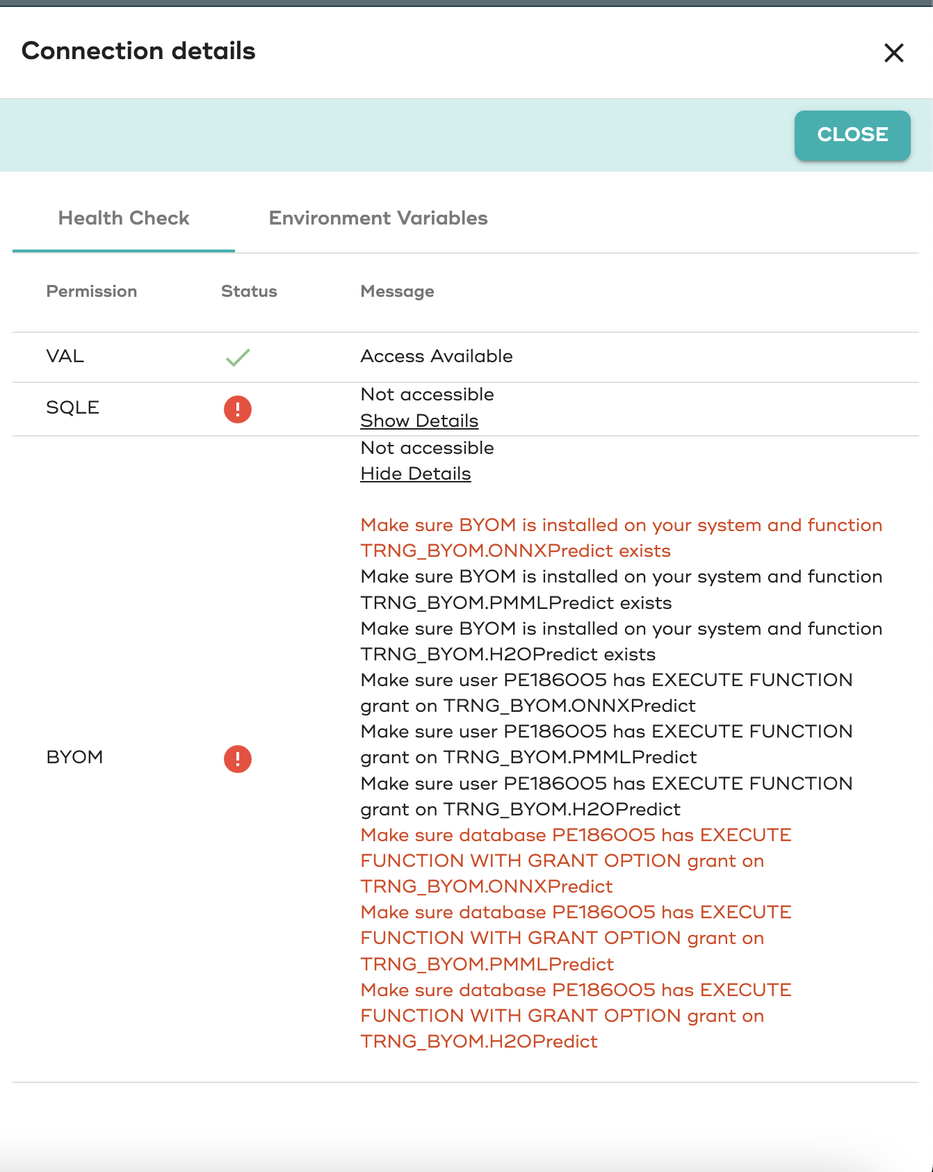 ModelOps Healtcheck screenshot