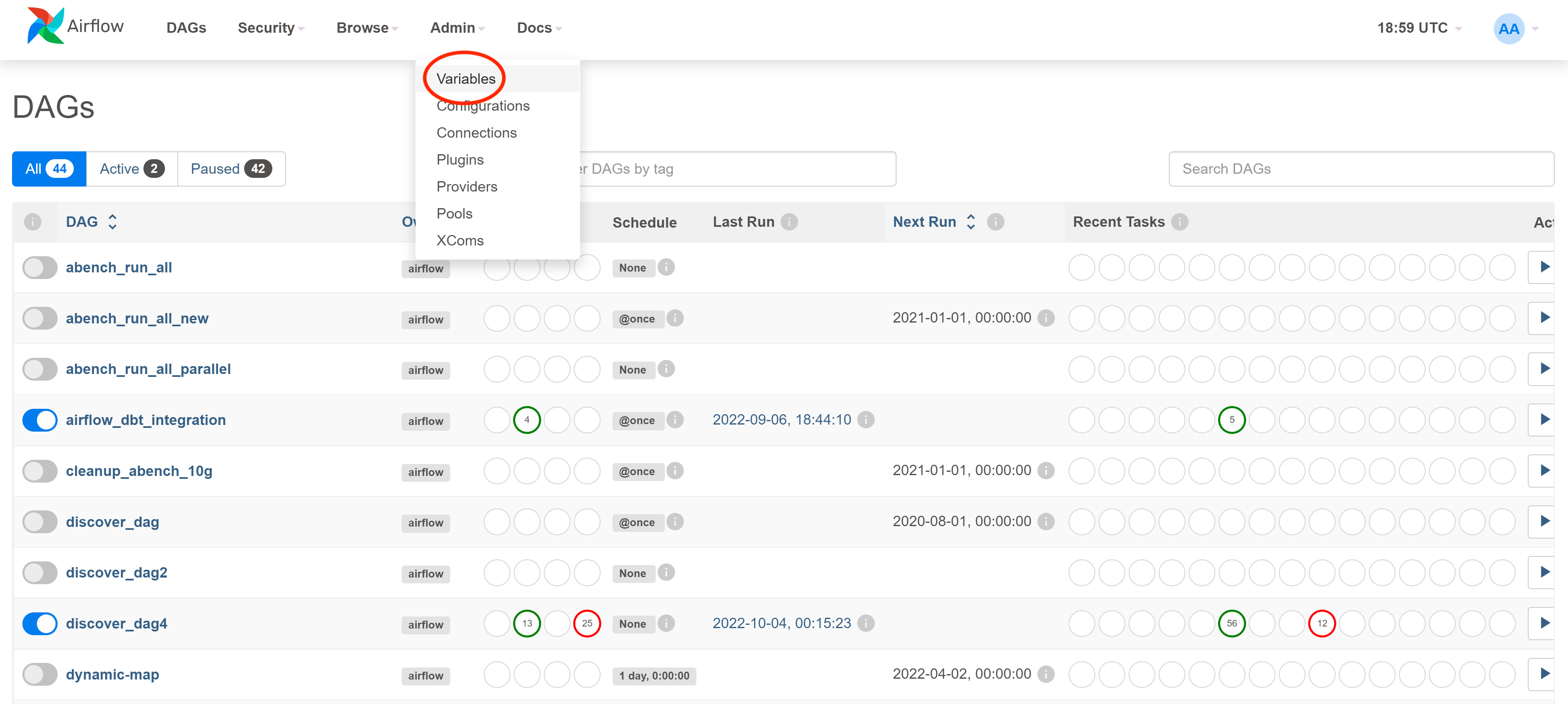 Airflow admin dropdown