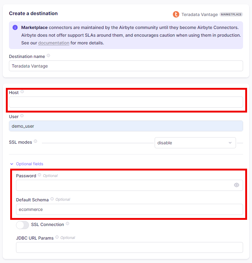 Airbyte Teradata Connection