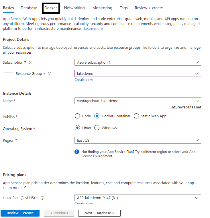 Create Azure web app Basics