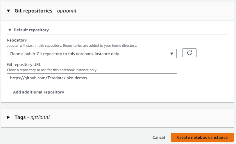 Assign default repository for the notebook instance