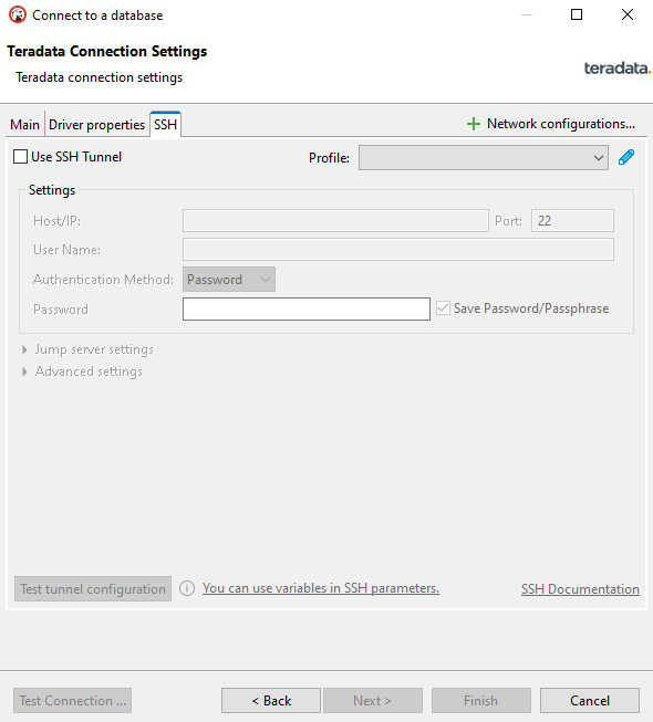 Teradata connection settings SSH